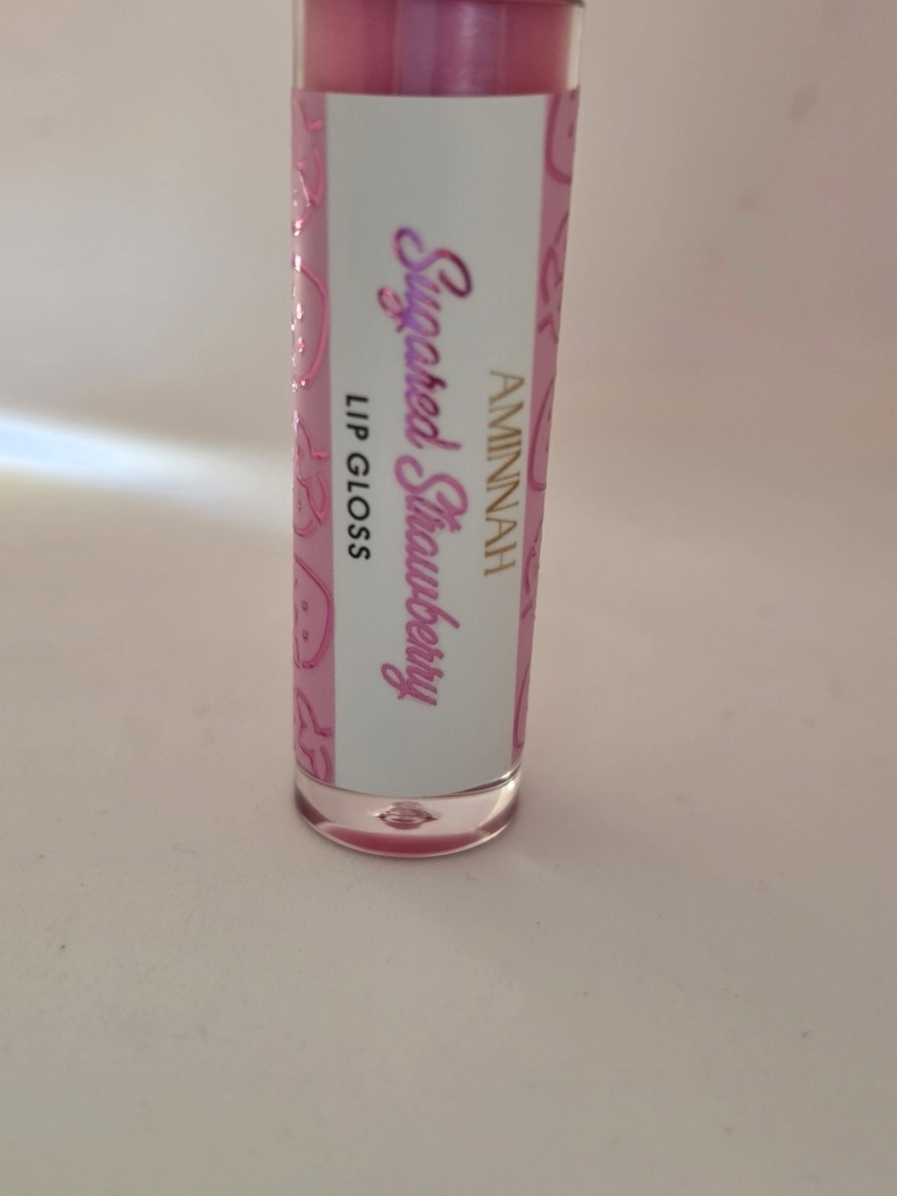 Aminnah Sugared Strawberry Lip Gloss — Soft Pink Shine